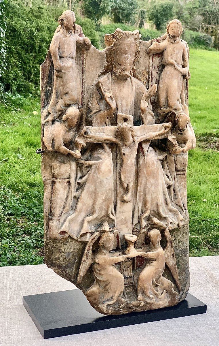 Nottingham XVe s gd bas relief en albâtre polychrome & doré  Sainte Trinité-photo-2
