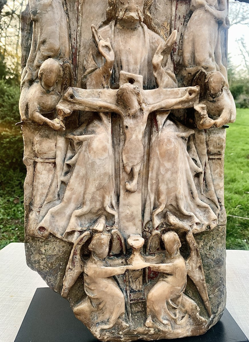 Nottingham XVe s gd bas relief en albâtre polychrome & doré  Sainte Trinité-photo-4