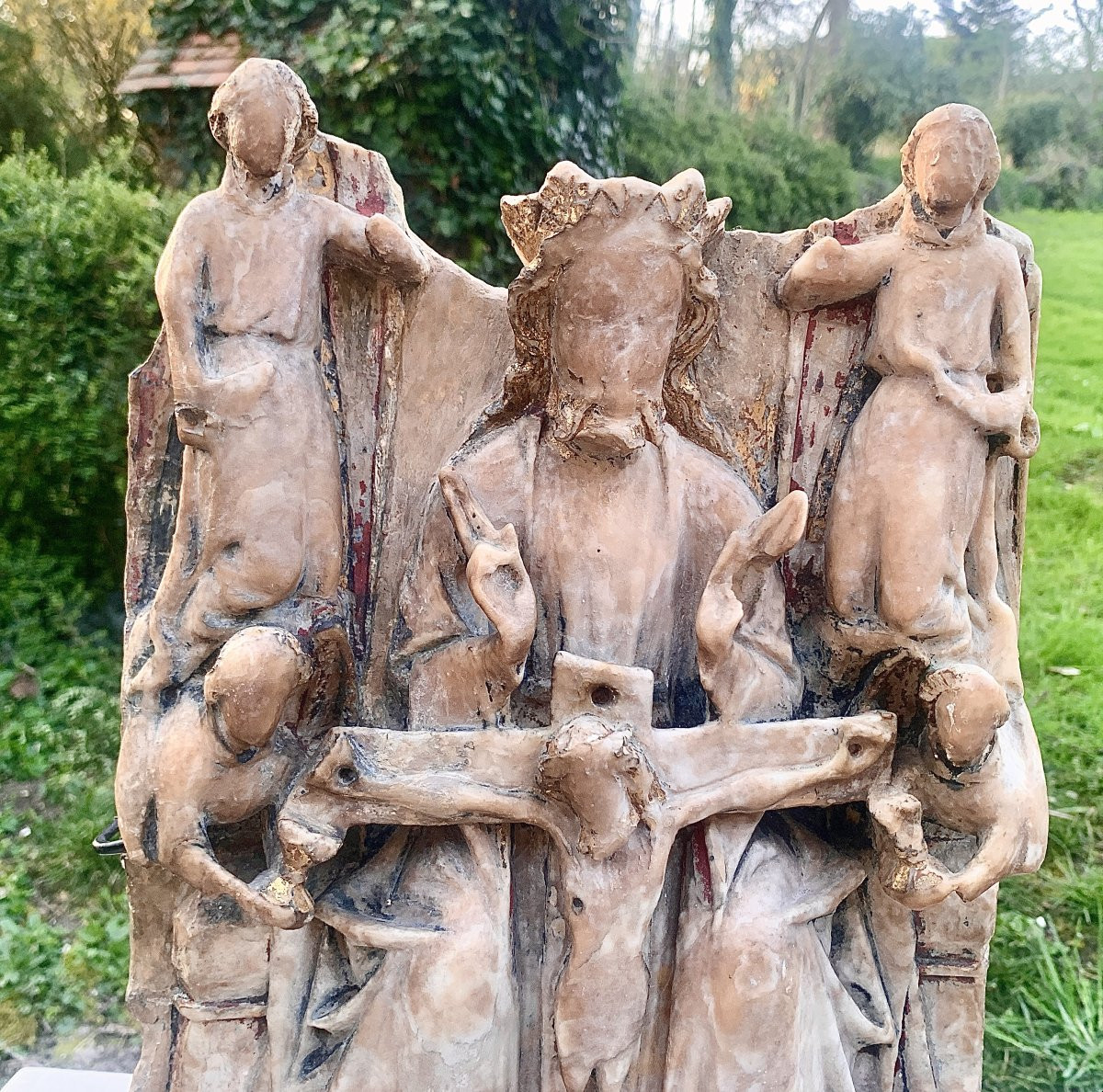 Nottingham XVe s gd bas relief en albâtre polychrome & doré  Sainte Trinité-photo-2