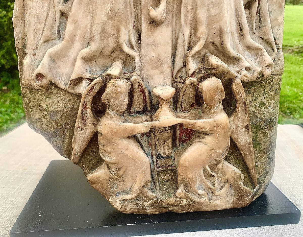 Nottingham XVe s gd bas relief en albâtre polychrome & doré  Sainte Trinité-photo-4