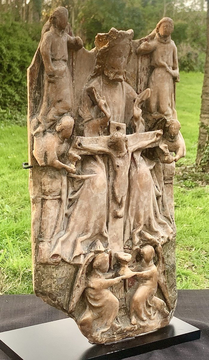 Nottingham XVe s gd bas relief en albâtre polychrome & doré  Sainte Trinité-photo-5
