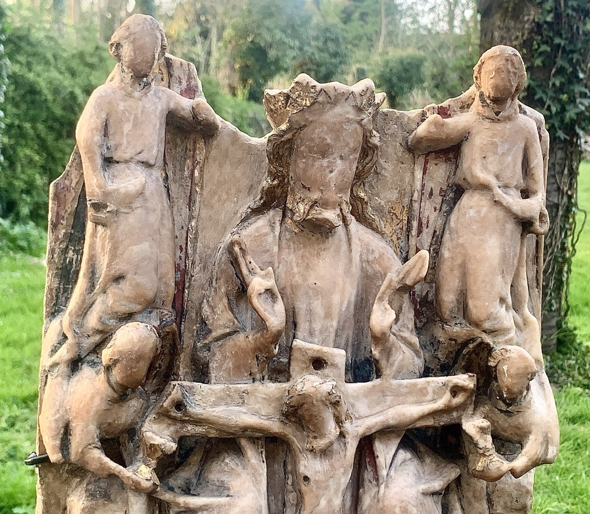 Nottingham XVe s gd bas relief en albâtre polychrome & doré  Sainte Trinité-photo-6