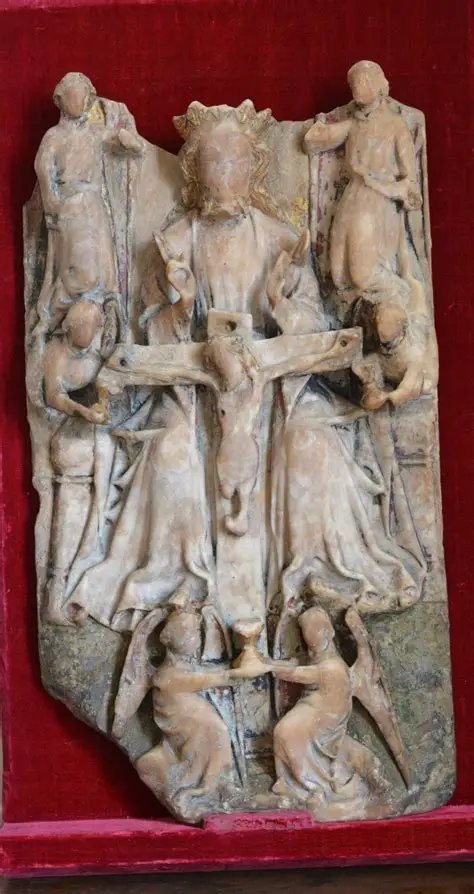 Nottingham XVe s gd bas relief en albâtre polychrome & doré  Sainte Trinité-photo-7