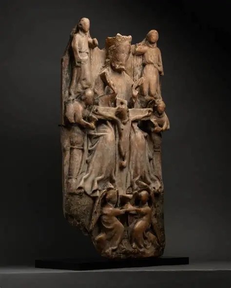 Nottingham XVe s gd bas relief en albâtre polychrome & doré  Sainte Trinité-photo-8