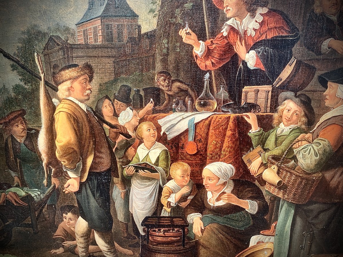 Peinture à l'huile hollandaise sur panneau, "le Charlatan" 1652 d'après Gerrit DOU-photo-2