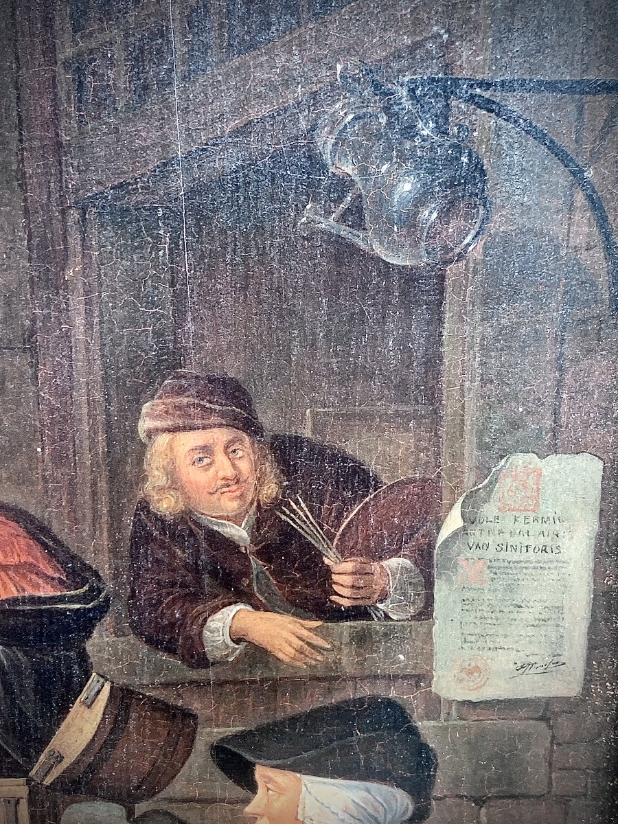 Peinture à l'huile hollandaise sur panneau, "le Charlatan" 1652 d'après Gerrit DOU-photo-7