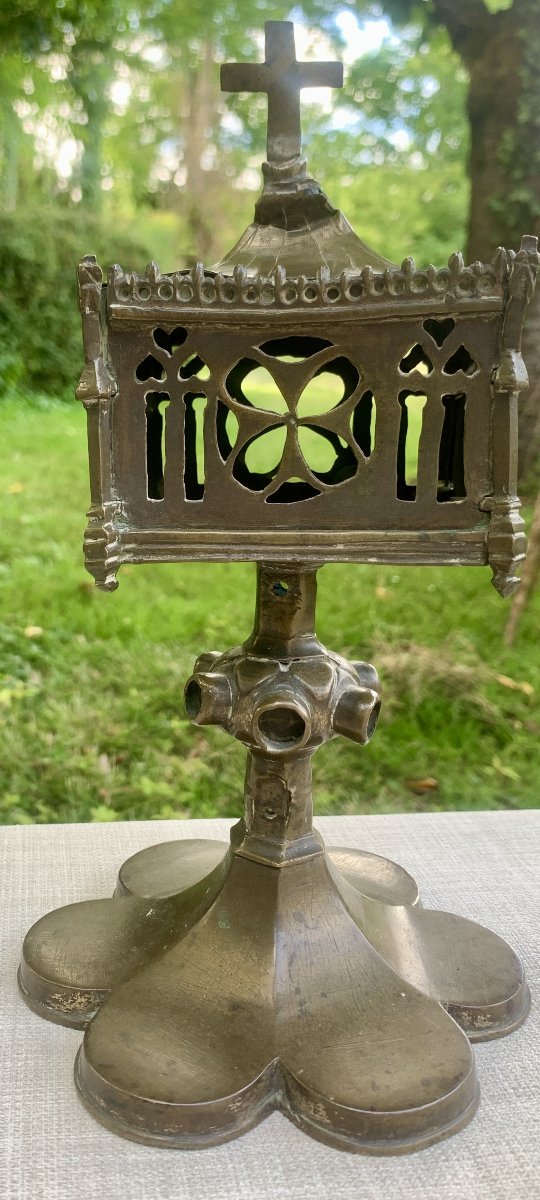 XVe s Monstrance couverte en laiton époque gothique -photo-2