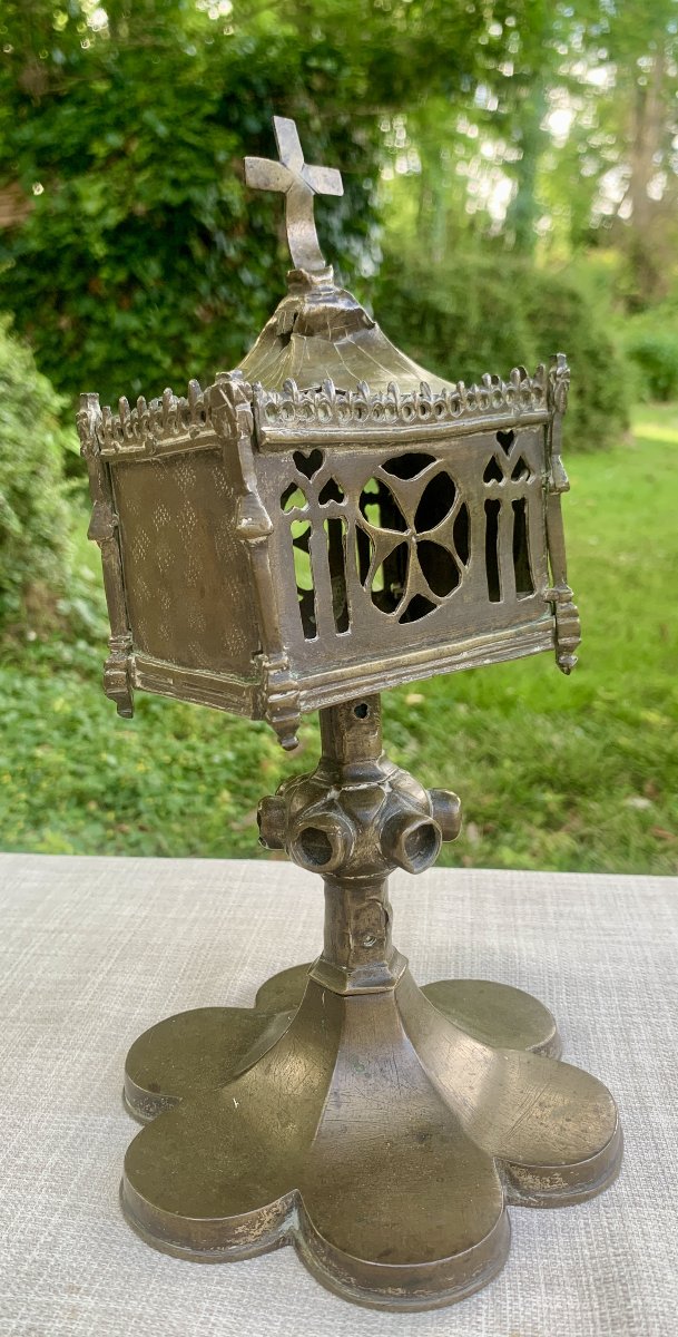 XVe s Monstrance couverte en laiton époque gothique -photo-4
