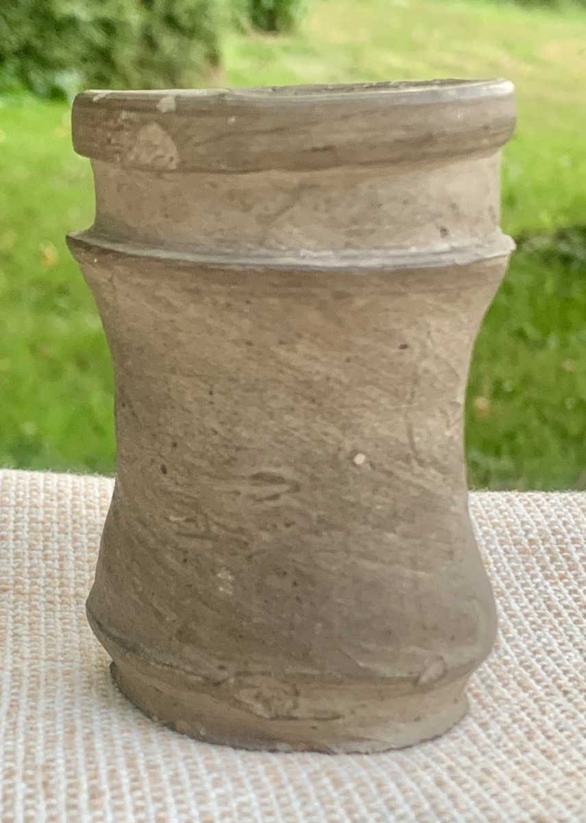 XVe s Beauvaisie Pt albarello / pot onguant terre cuite médiéval 