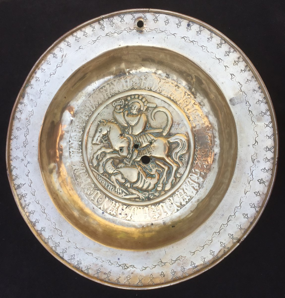 Nuremberg 16th Cty, Brass Alms Dish Depicting St. George Slaying The Dragon-photo-7