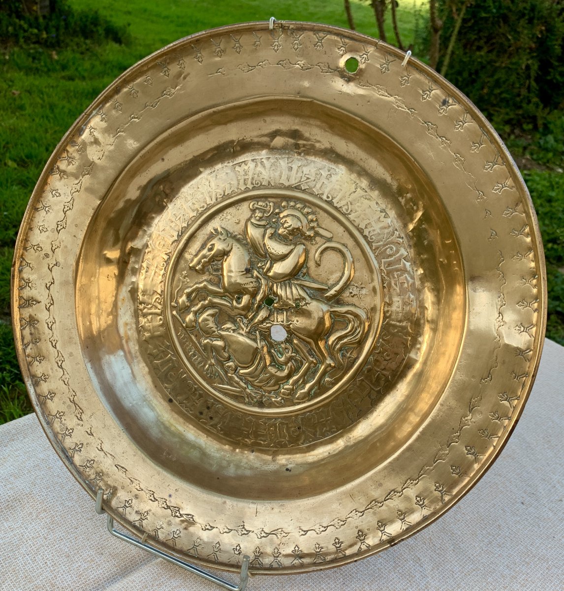 Nuremberg 16th Cty, Brass Alms Dish Depicting St. George Slaying The Dragon