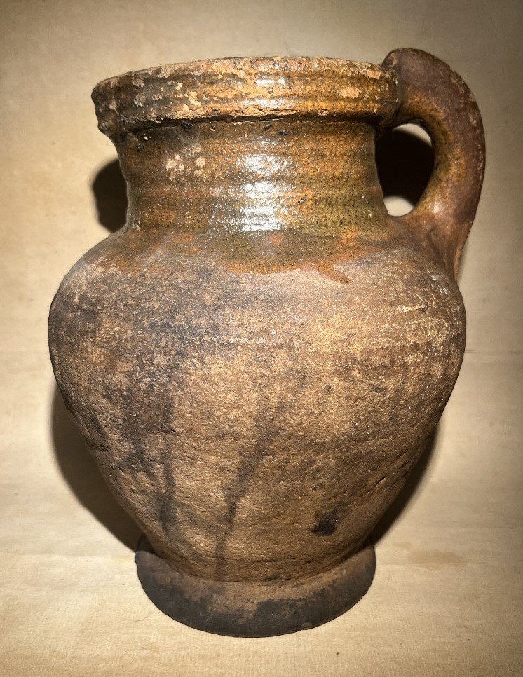  Glazed Earthenware Jug With Handle; Flanders Or Netherlands? Late 16 To Early 17th Cty-photo-2