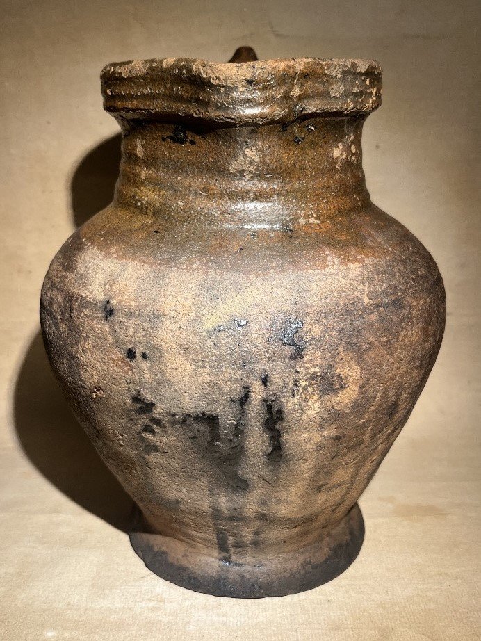  Glazed Earthenware Jug With Handle; Flanders Or Netherlands? Late 16 To Early 17th Cty-photo-2