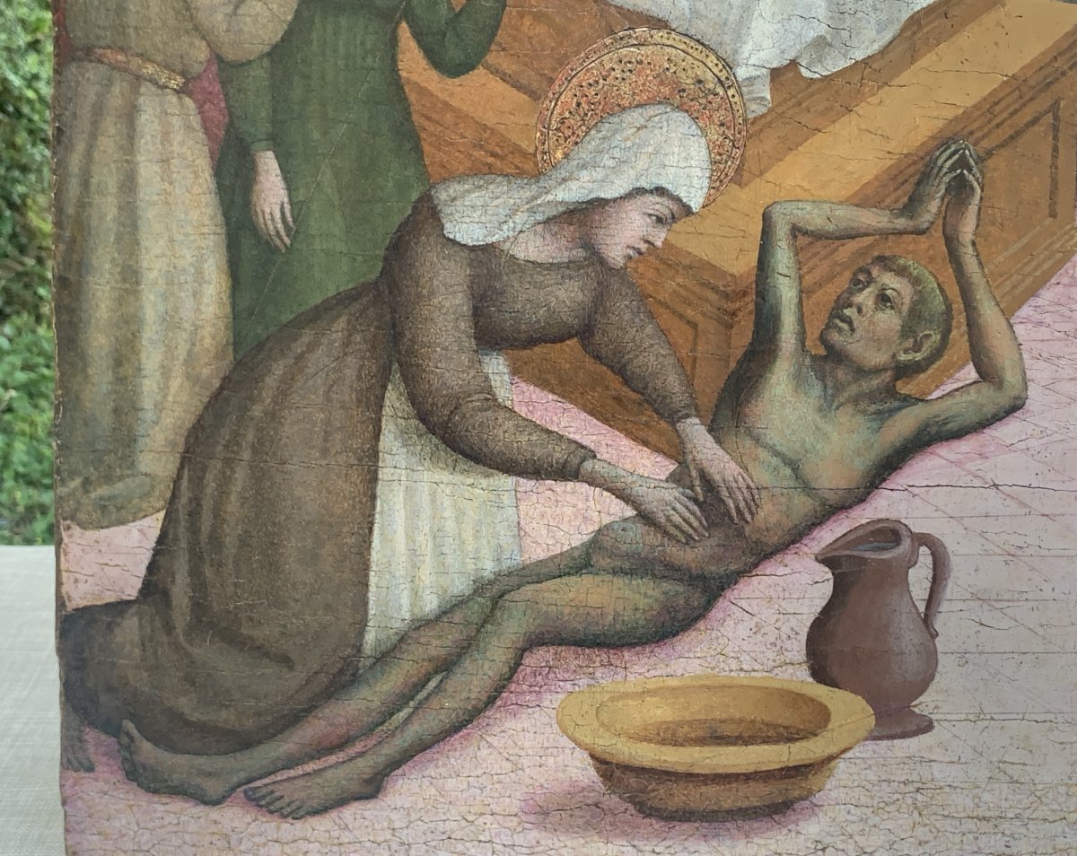 Peinture primitive italienne s/ panneau, Ecole Lombarde vers 1450/70, Ste Elisabeth de Hongrie-photo-2