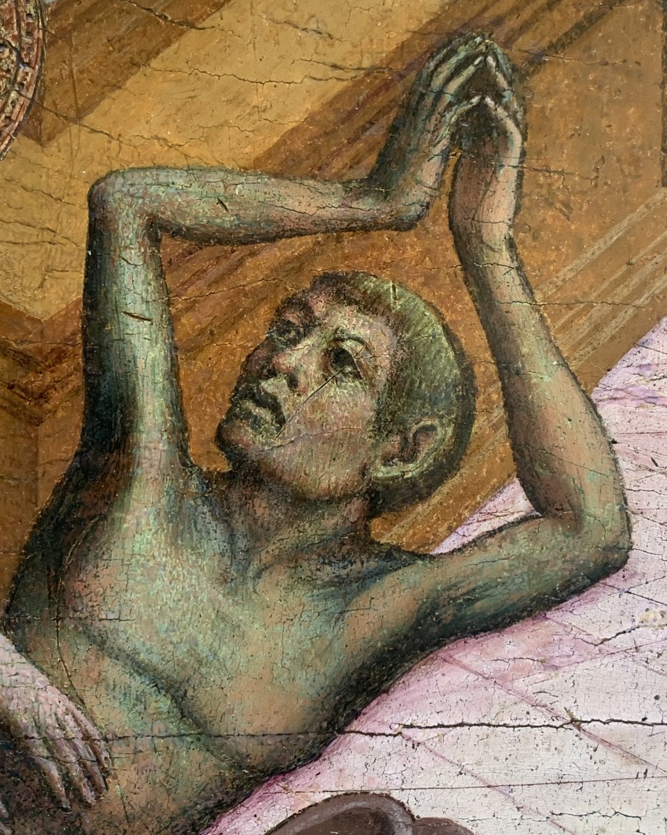 Peinture primitive italienne s/ panneau, Ecole Lombarde vers 1450/70, Ste Elisabeth de Hongrie-photo-3
