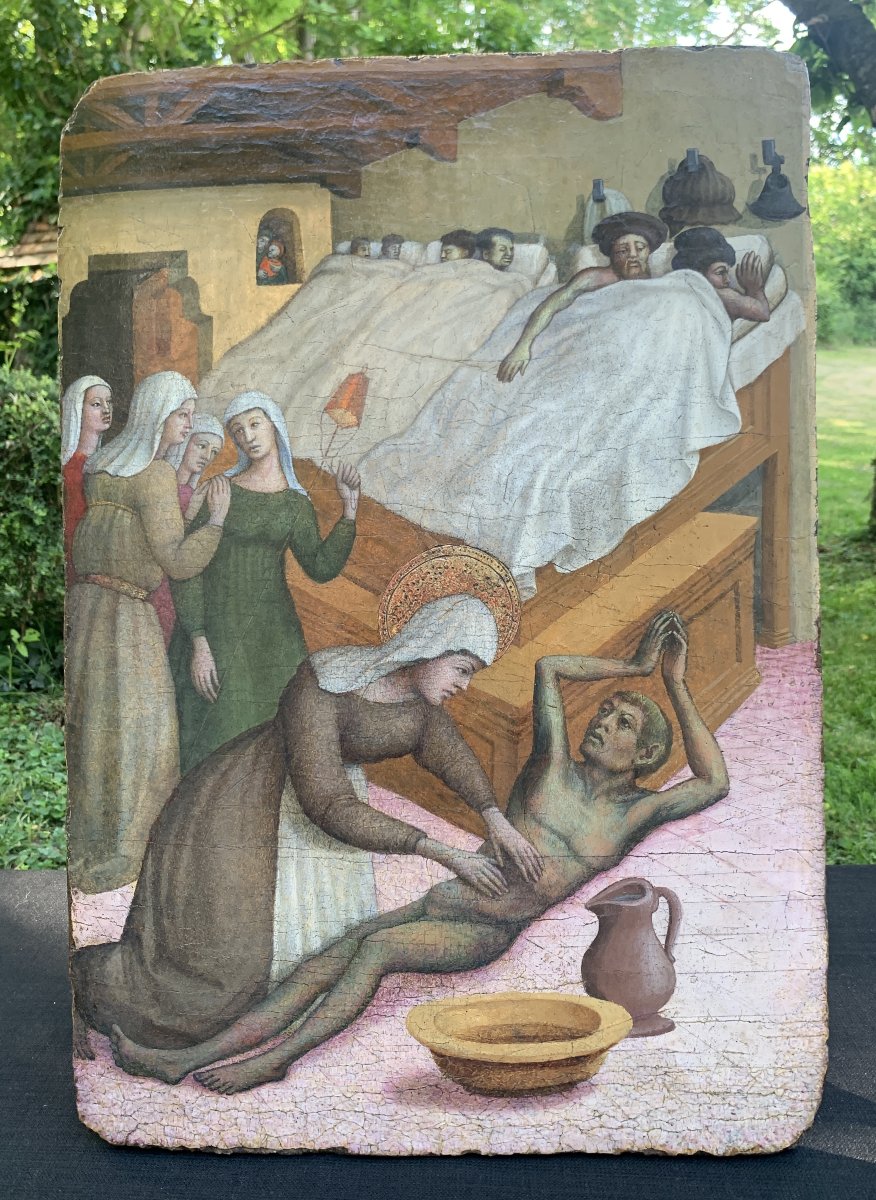 Peinture primitive italienne s/ panneau, Ecole Lombarde vers 1450/70, Ste Elisabeth de Hongrie-photo-6