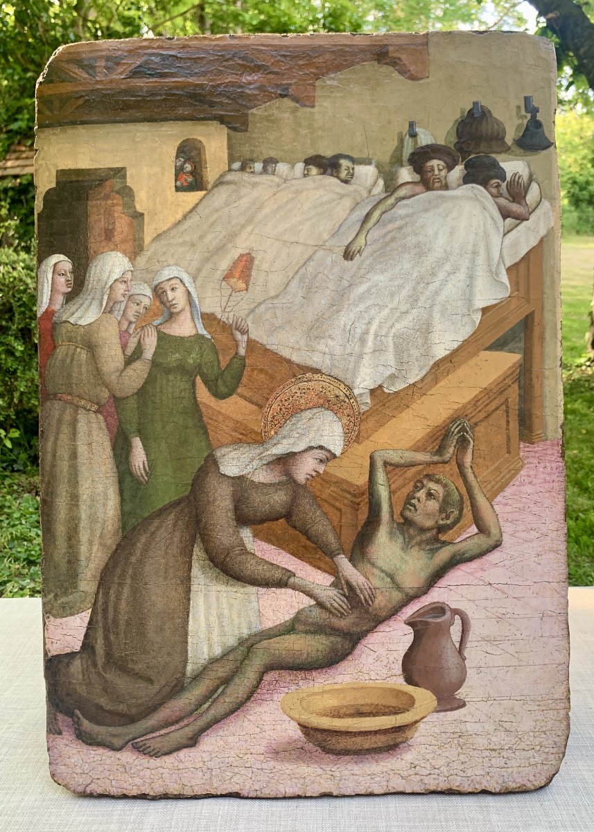 Peinture primitive italienne s/ panneau, Ecole Lombarde vers 1450/70, Ste Elisabeth de Hongrie