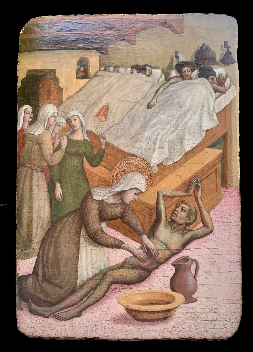 Peinture primitive italienne s/ panneau, Ecole Lombarde vers 1450/70, Ste Elisabeth de Hongrie