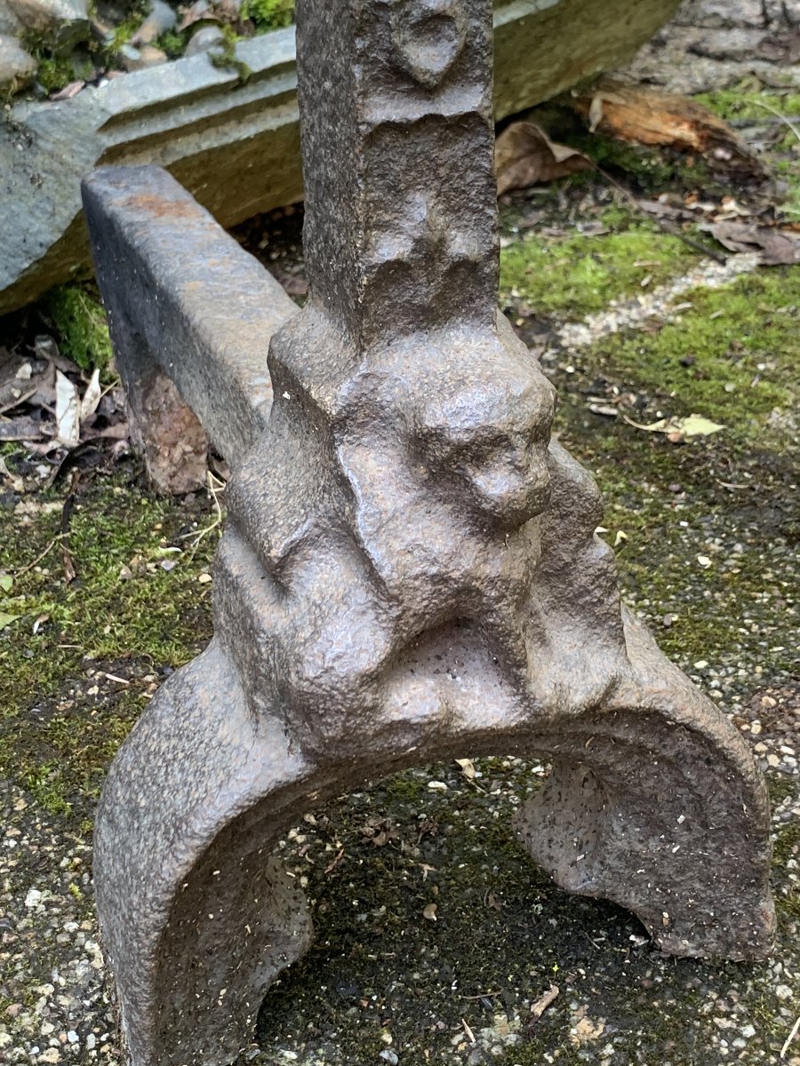 16th Cty: Gothic Period Single Cast-iron Andiron With Coat Of Arms, Lion,... No. 2-photo-2