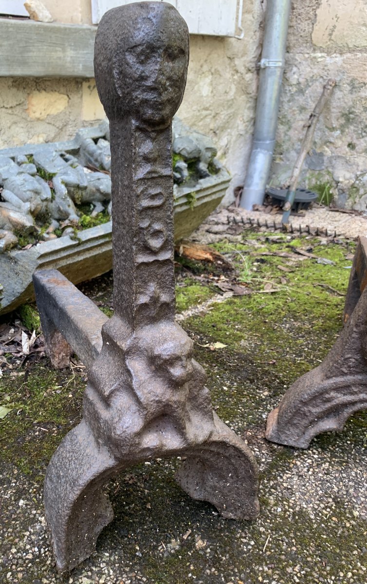16th Cty: Gothic Period Single Cast-iron Andiron With Coat Of Arms, Lion,... No. 2-photo-1