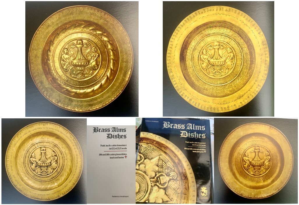 Nuremberg 16th Cty, Brass Alms Dish Depicting Urn With Handles, Triton & Mermaid -photo-8