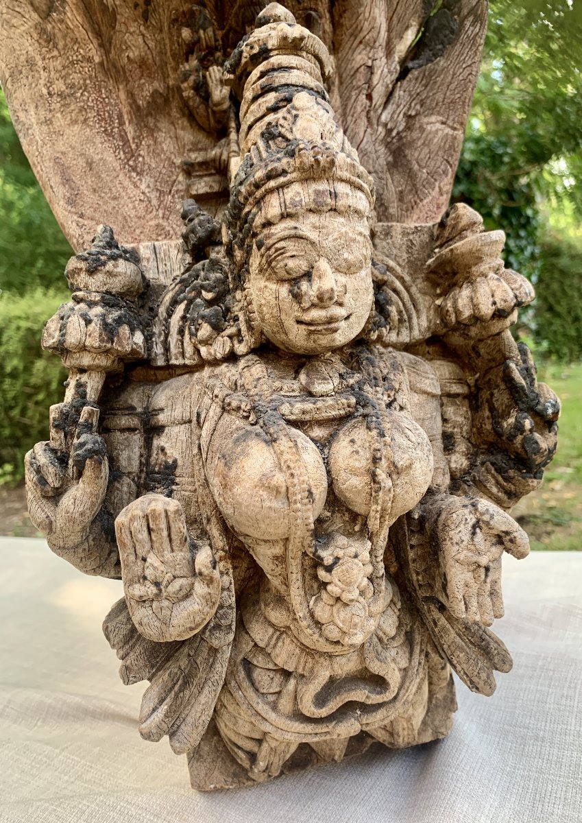 India, 17 Or 18th Cty, Lakshmi Very Large Gray Patina Wden Carvd Bracket-photo-6