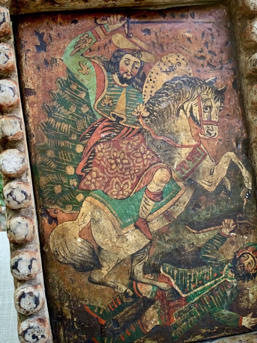 Ecole de CUZCO, icône coloniale Esp panneau bois, St Jacques le Majeur bataille de CLAVIJO-photo-4