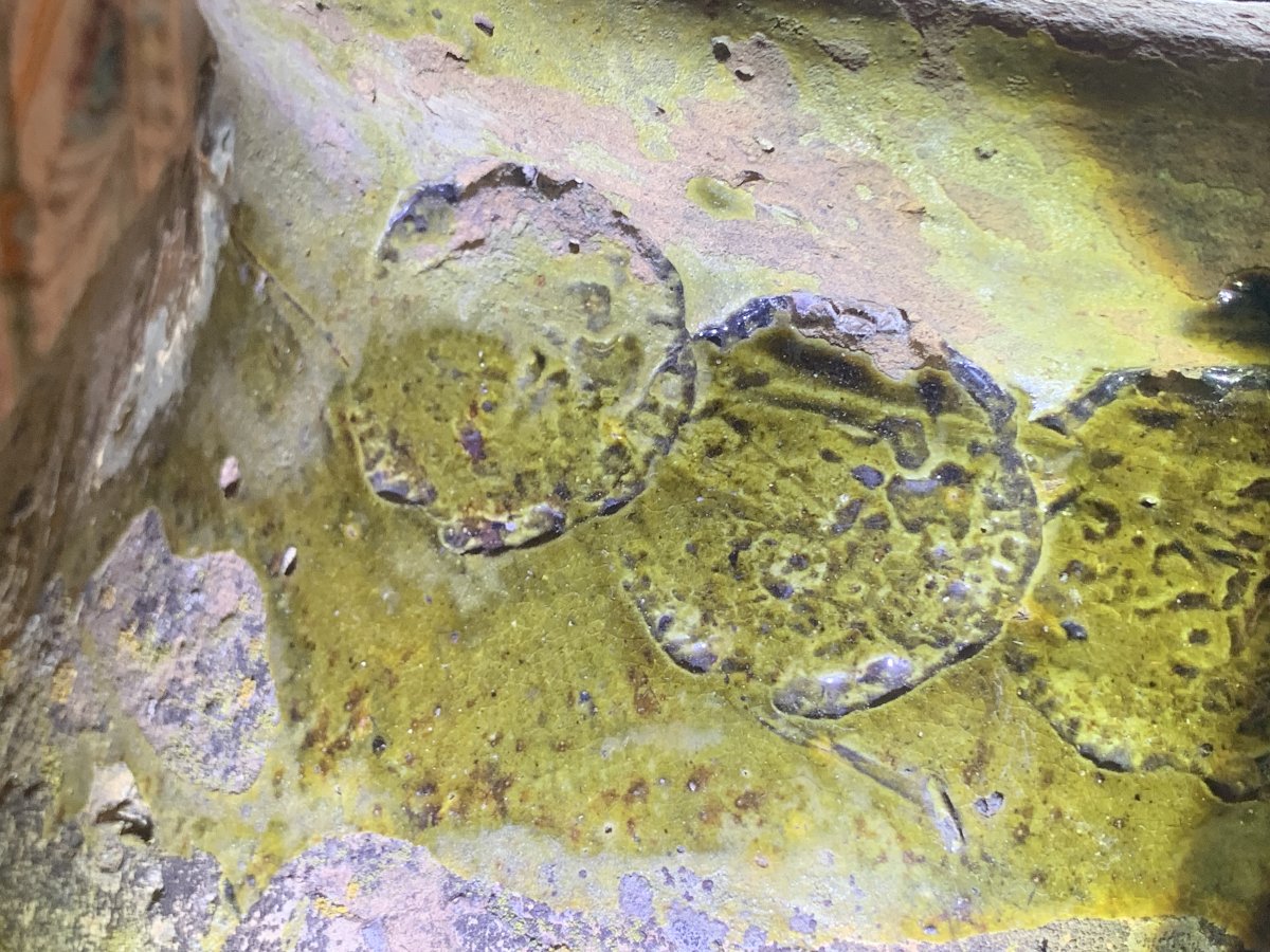 Spectaculaire jarre terre vernissée Fréjus fin XVIe s col vernissé vert 5 cachets-photo-3