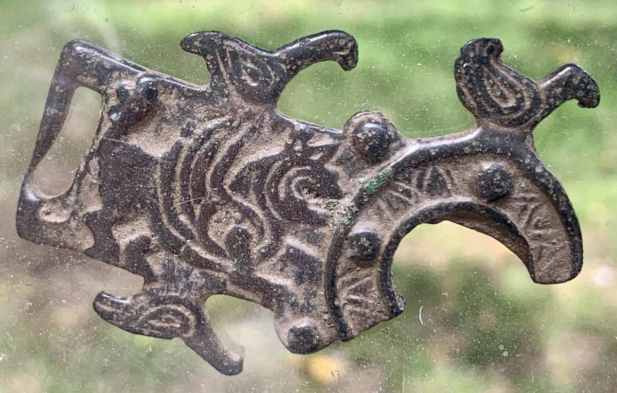 Haute Epoque 3-piece Belt Buckle Set, England Middle Ages, Griffins & Dragons-photo-3