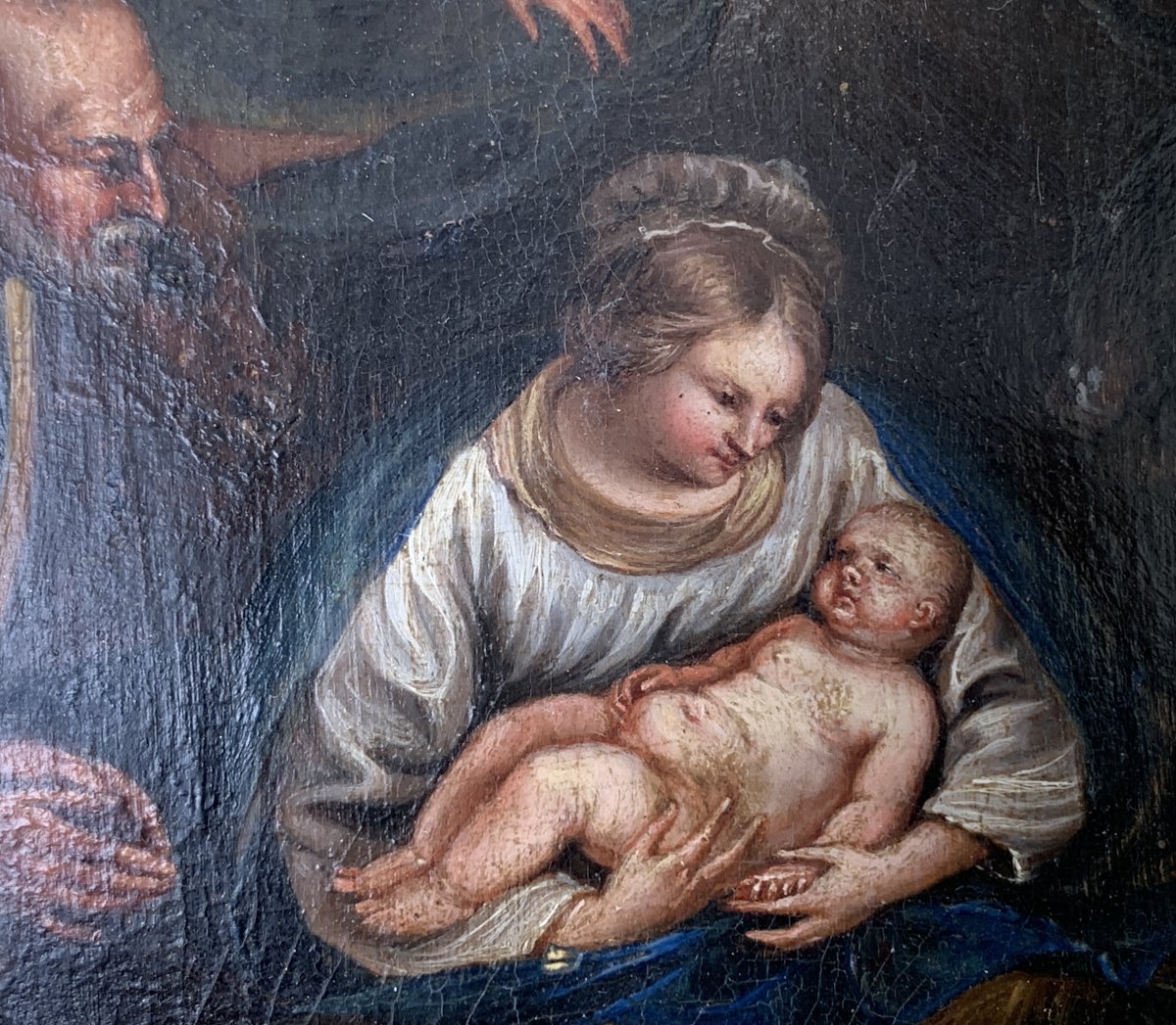 Huile sur panneau Rome déb XVIIe s "La Ste Famille" ou "Nativité"  Carlo SARACENI-photo-2