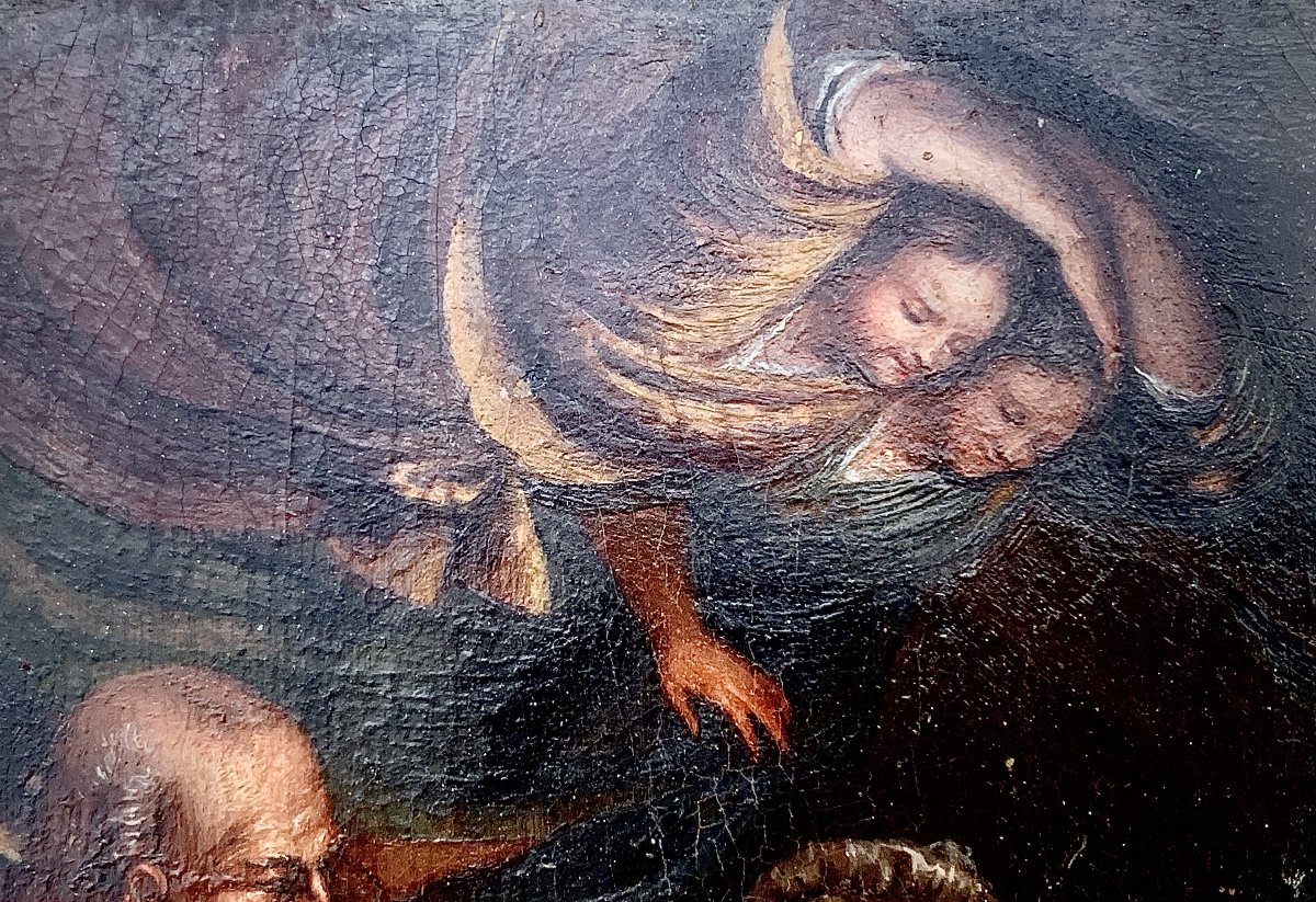 Huile sur panneau Rome déb XVIIe s "La Ste Famille" ou "Nativité"  Carlo SARACENI-photo-3