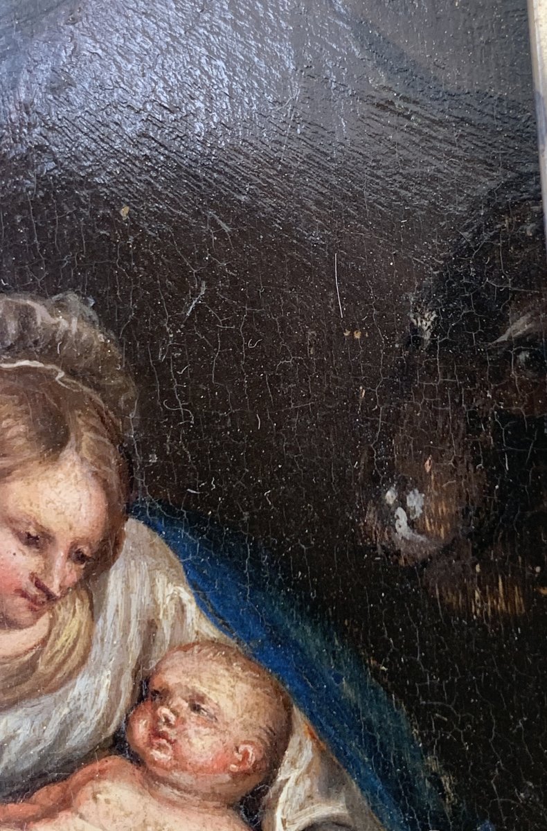 Huile sur panneau Rome déb XVIIe s "La Ste Famille" ou "Nativité"  Carlo SARACENI-photo-4