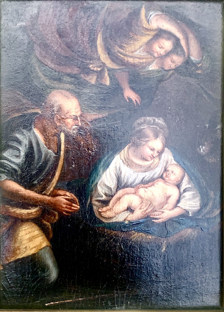 Huile sur panneau Rome déb XVIIe s "La Ste Famille" ou "Nativité"  Carlo SARACENI-photo-5
