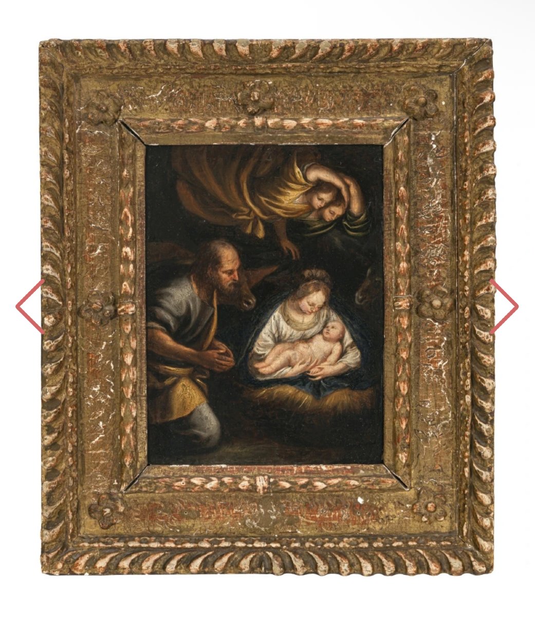 Huile sur panneau Rome déb XVIIe s "La Ste Famille" ou "Nativité"  Carlo SARACENI-photo-7