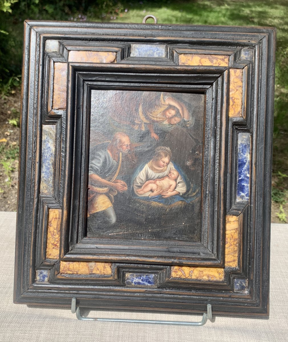 Huile sur panneau Rome déb XVIIe s "La Ste Famille" ou "Nativité"  Carlo SARACENI