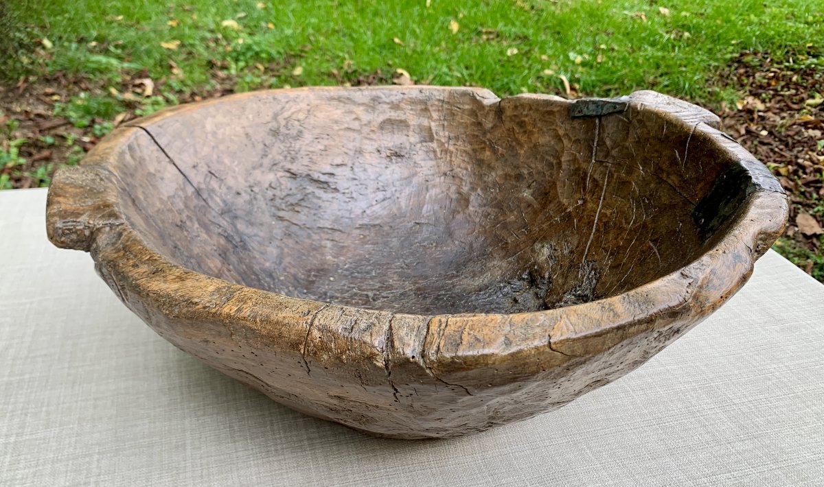 Folk Art: 19th Cty Very Large Single-piece Wooden Bowl, -photo-4
