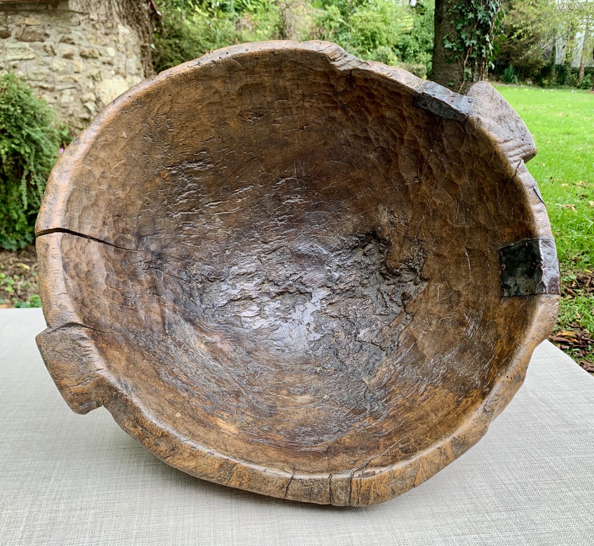 Folk Art: 19th Cty Very Large Single-piece Wooden Bowl, 