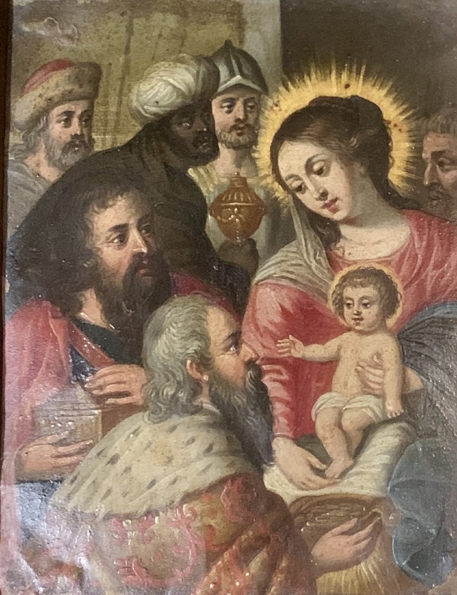Vers 1610-1630, pte pture sur cuivre Adoration des Mages, cercle Frans FRANKEN II-photo-3