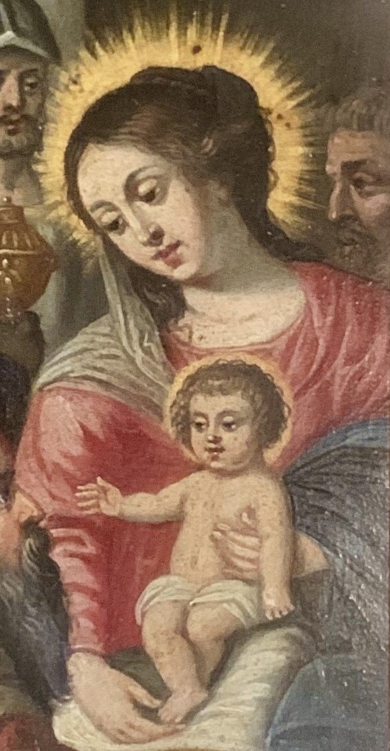 Vers 1610-1630, pte pture sur cuivre Adoration des Mages, cercle Frans FRANKEN II-photo-4