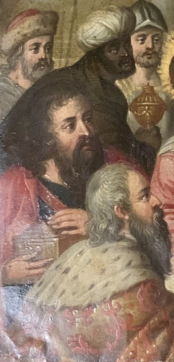 Vers 1610-1630, pte pture sur cuivre Adoration des Mages, cercle Frans FRANKEN II-photo-1