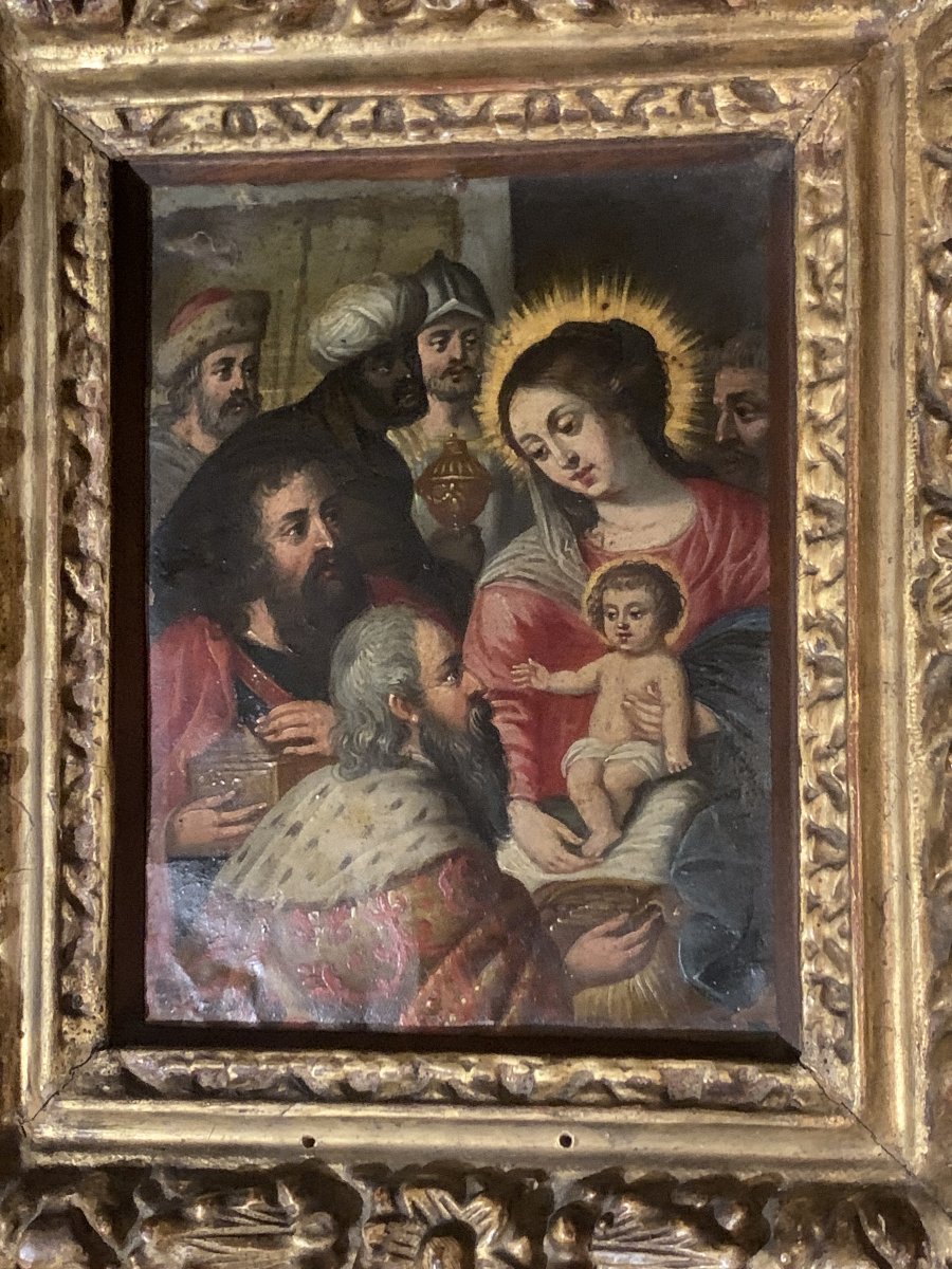 Vers 1610-1630, pte pture sur cuivre Adoration des Mages, cercle Frans FRANKEN II-photo-4