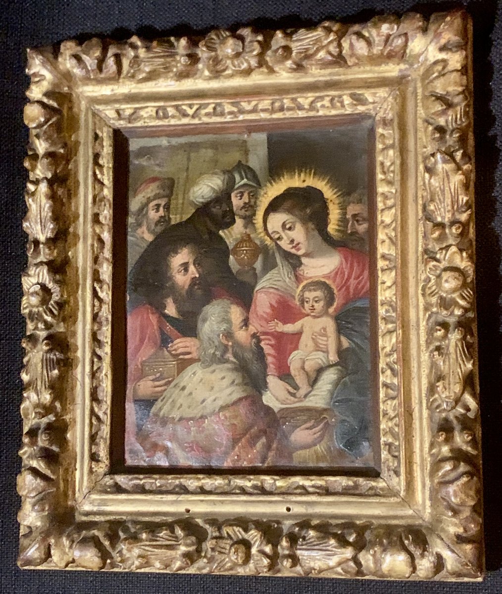 Vers 1610-1630, pte pture sur cuivre Adoration des Mages, cercle Frans FRANKEN II-photo-6