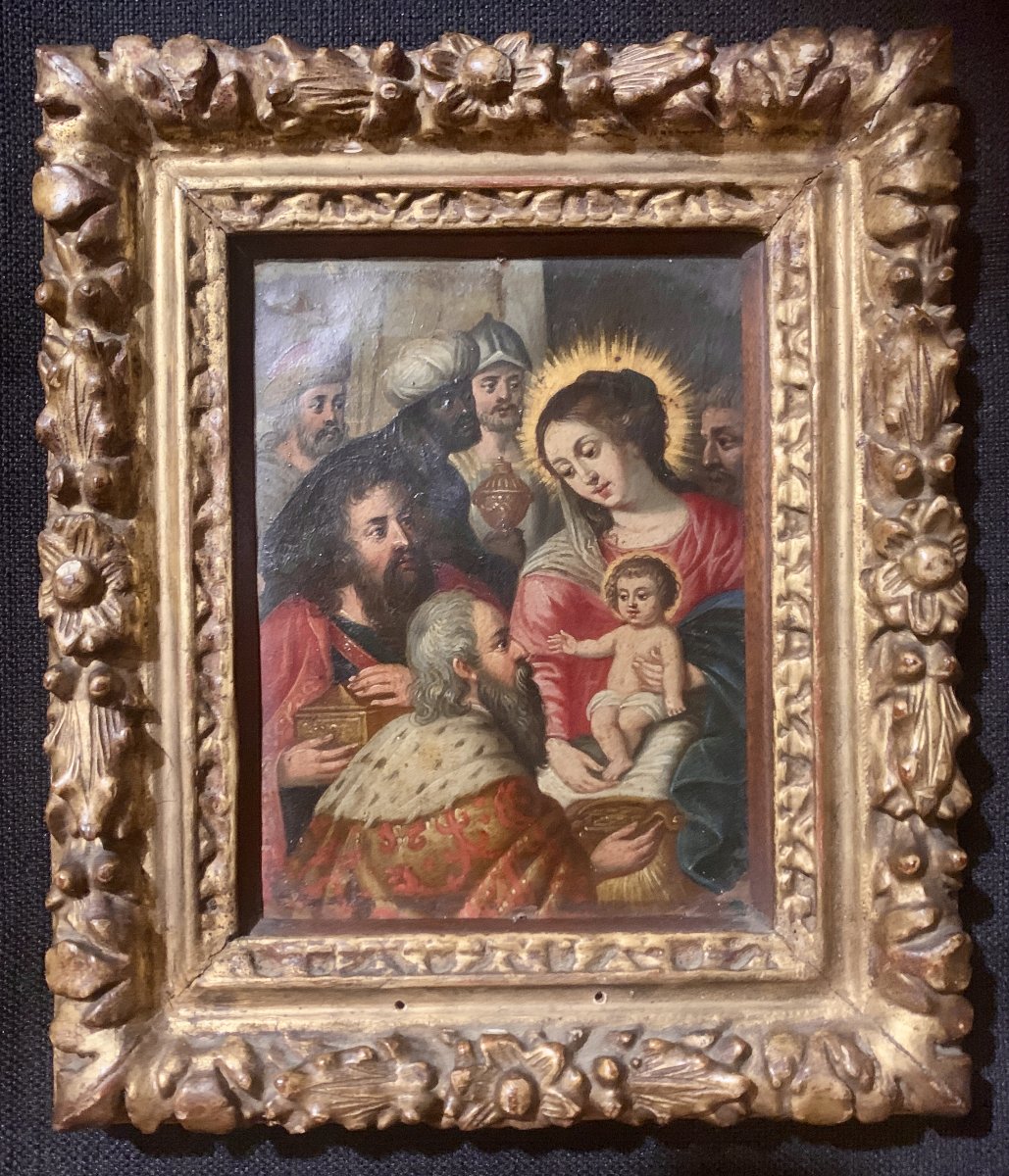 Vers 1610-1630, pte pture sur cuivre Adoration des Mages, cercle Frans FRANKEN II