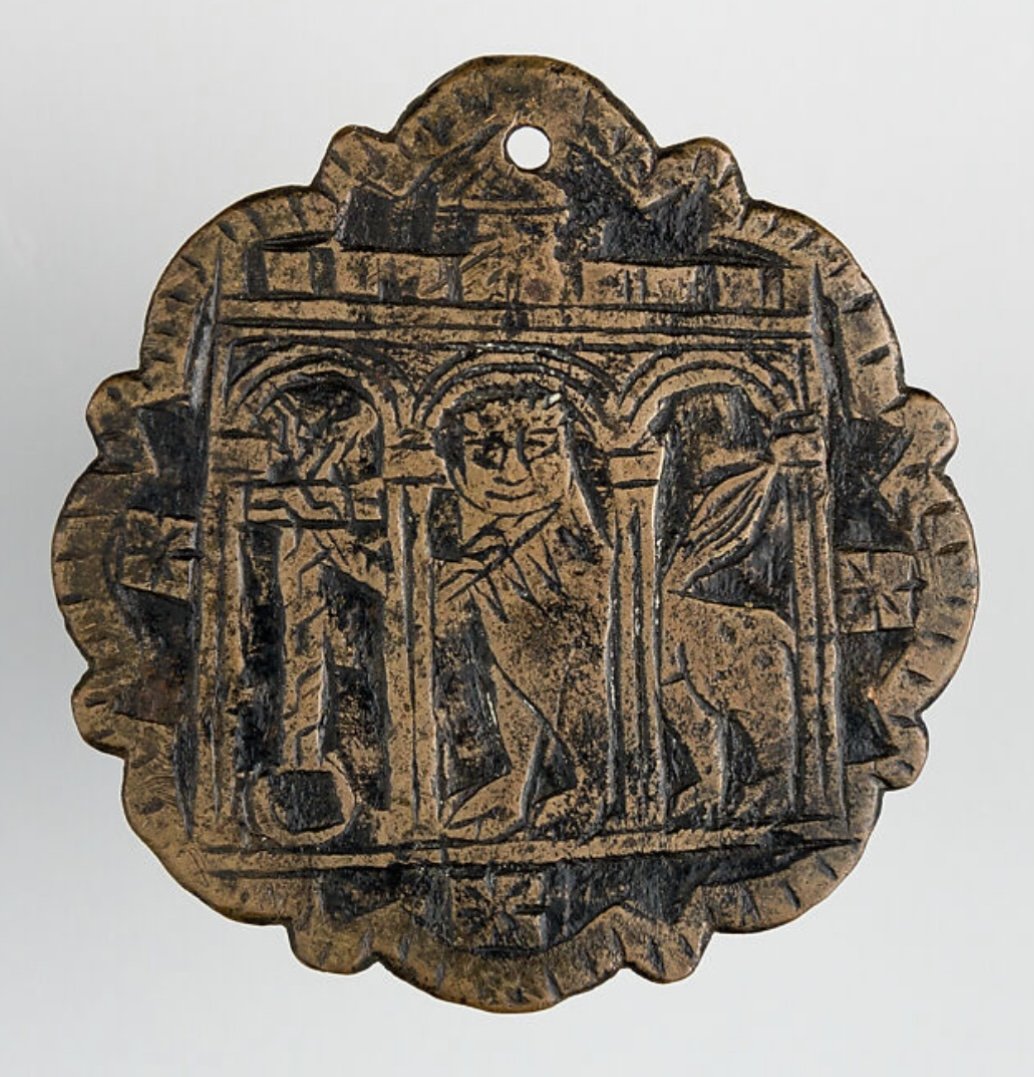 14th Cty: Large Medieval Harness Pendant Featuring Two Lions Framing A "lombard M" Under A Tent-photo-4