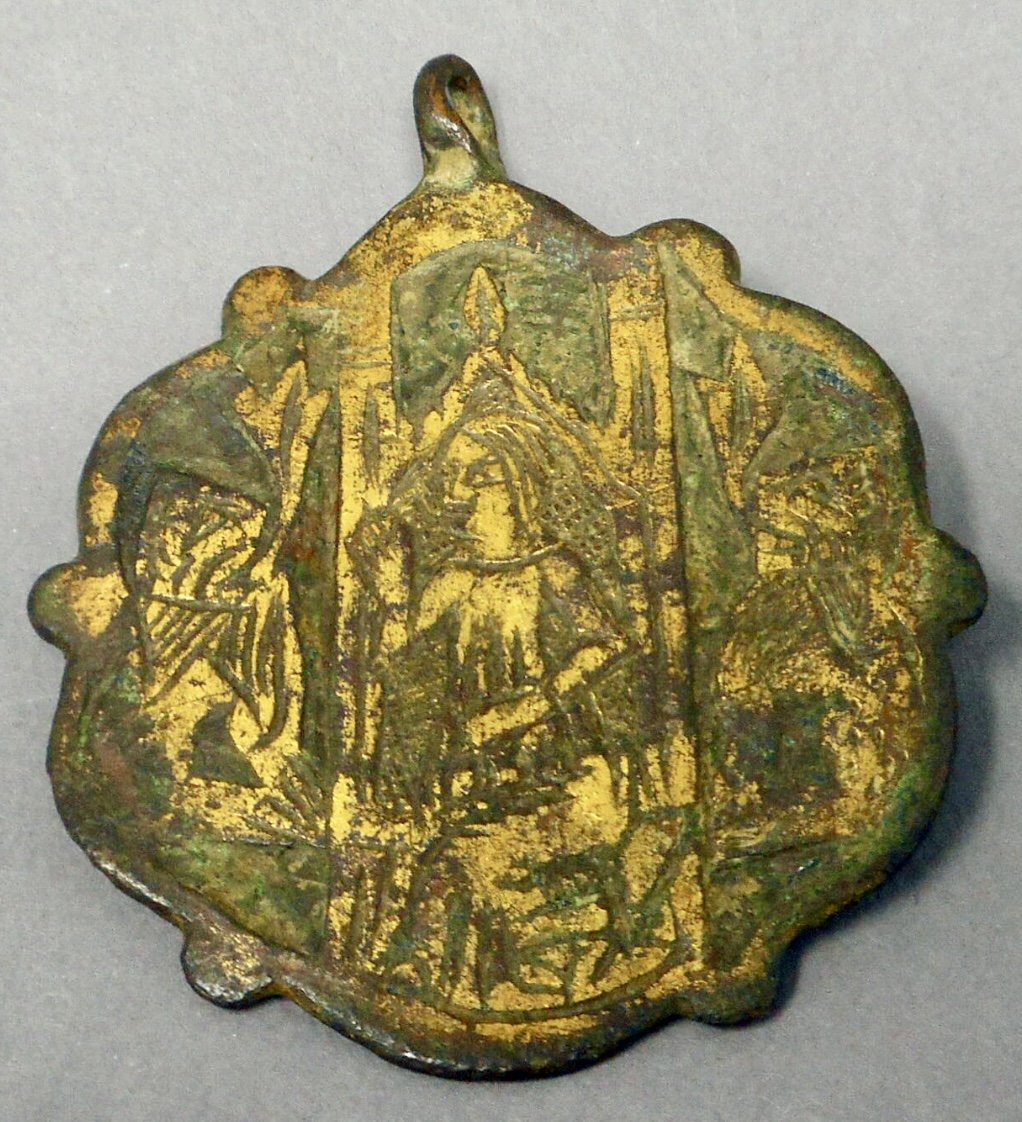 14th Cty: Large Medieval Harness Pendant Featuring Two Lions Framing A "lombard M" Under A Tent-photo-6