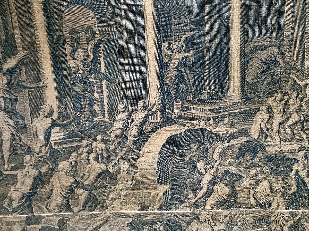 Immense gravure "Le Jugement Dernier", Peter DE JODE (1570-1634) d'ap Jean COUSIN LE VIEUX-photo-1
