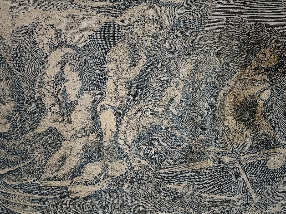 Immense gravure "Le Jugement Dernier", Peter DE JODE (1570-1634) d'ap Jean COUSIN LE VIEUX-photo-3