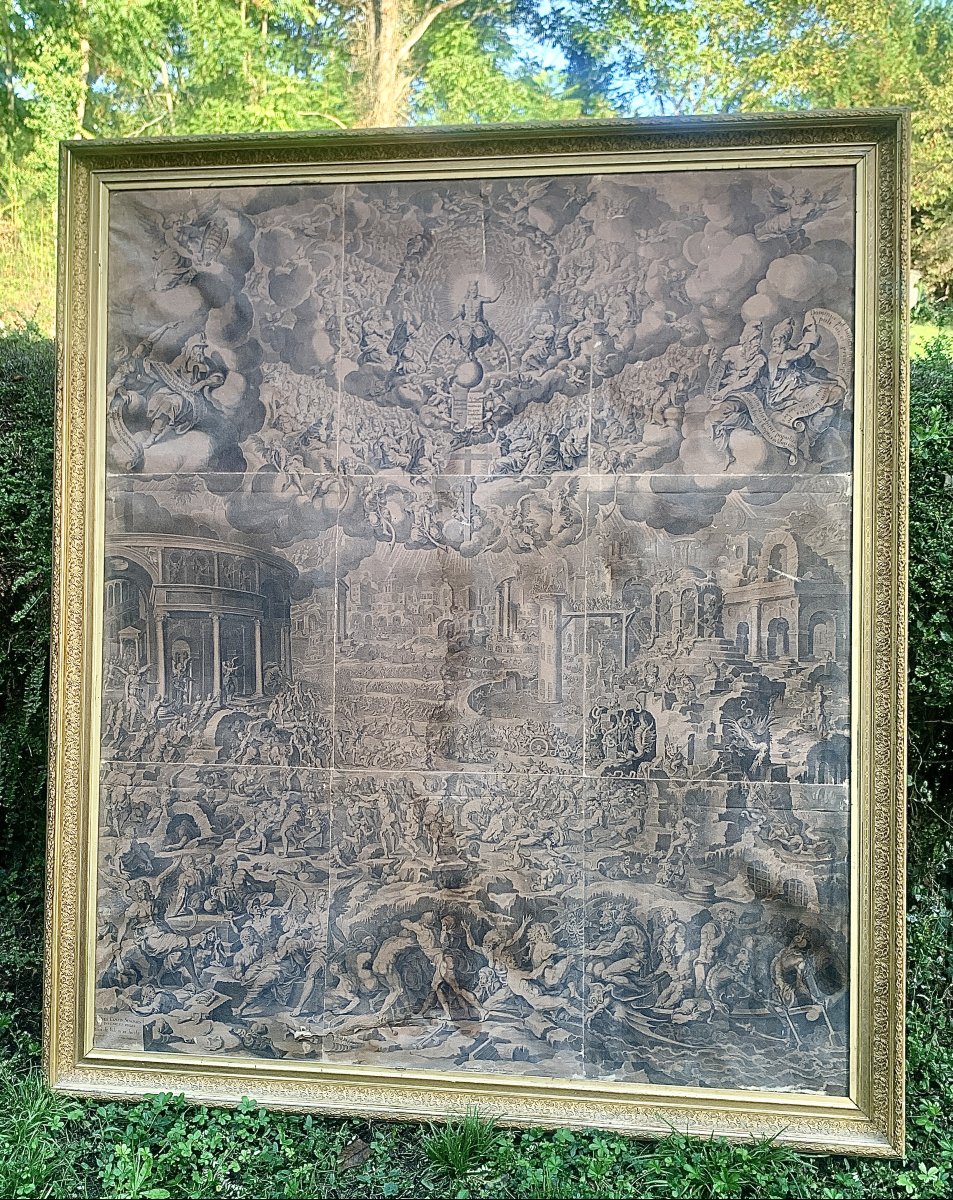 Immense gravure "Le Jugement Dernier", Peter DE JODE (1570-1634) d'ap Jean COUSIN LE VIEUX