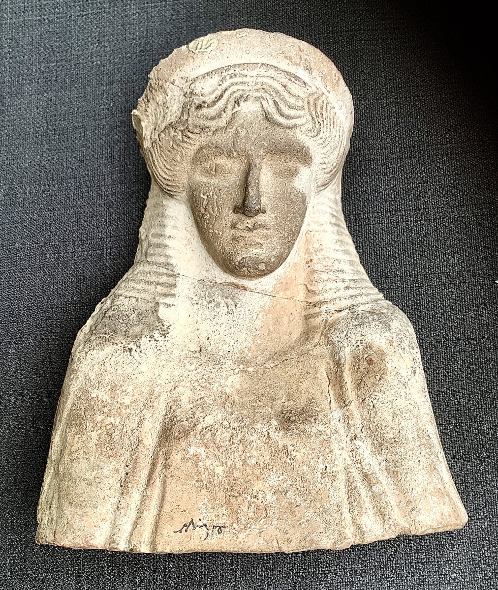 Archaic Greece, Protomea Female Terracotta Bust, 5th Cty Bce, Demeter?-photo-2