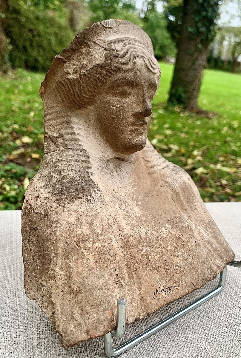Archaic Greece, Protomea Female Terracotta Bust, 5th Cty Bce, Demeter?-photo-2